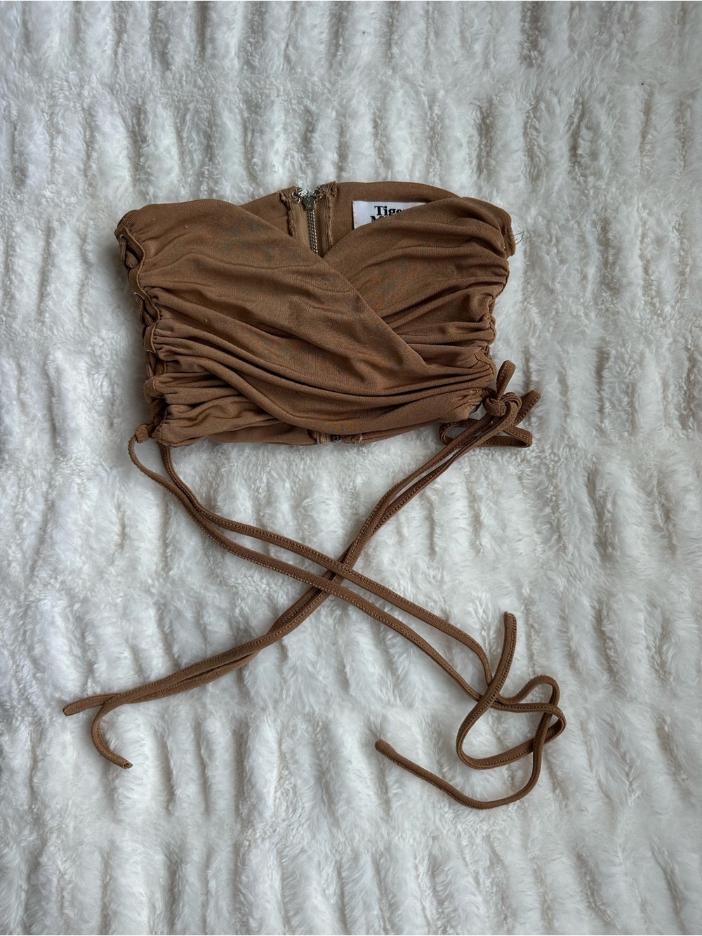 Tiger Mist Brown Ruched Strapless Crop Top Size XS